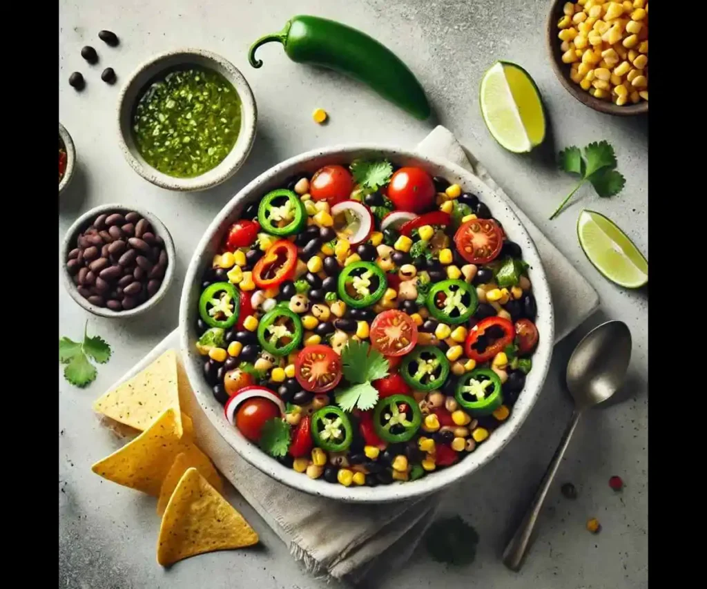Cowboy Caviar - Healthy Vegan Dip with Black Beans, Corn, and Fresh Veggies.